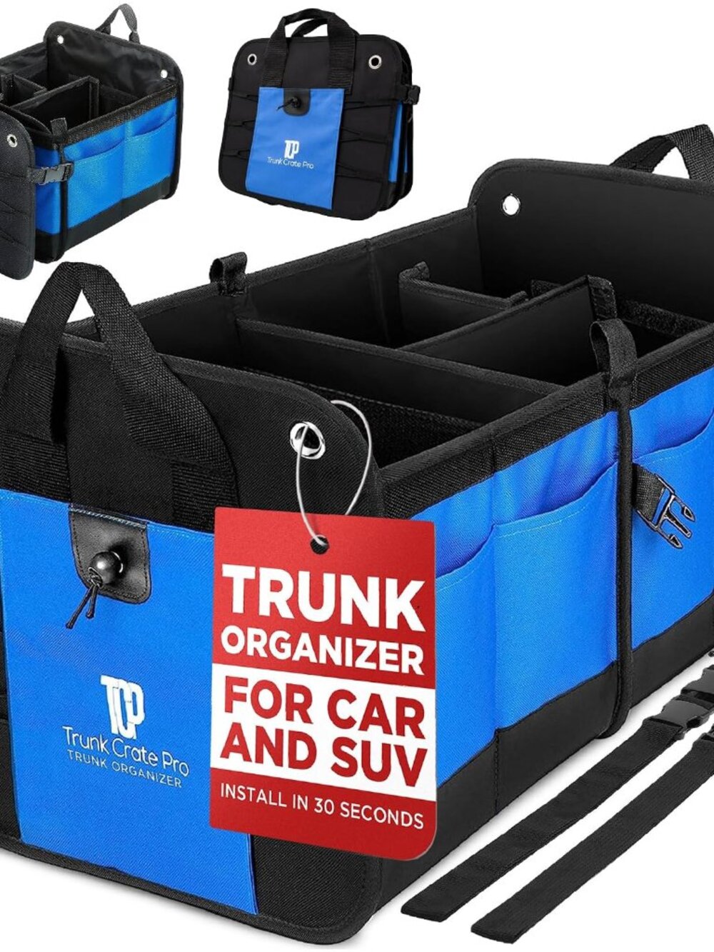 Blue Car Cargo Trunk Organizer for SUV & Auto Storage, Large